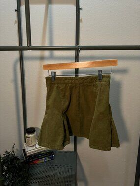 Urban Outfitters Green Corduroy Pleated Skirt